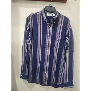 Vintage LL Bean Shirt Men Large Tall Blue Striped Northwoods Flannel Made in USA